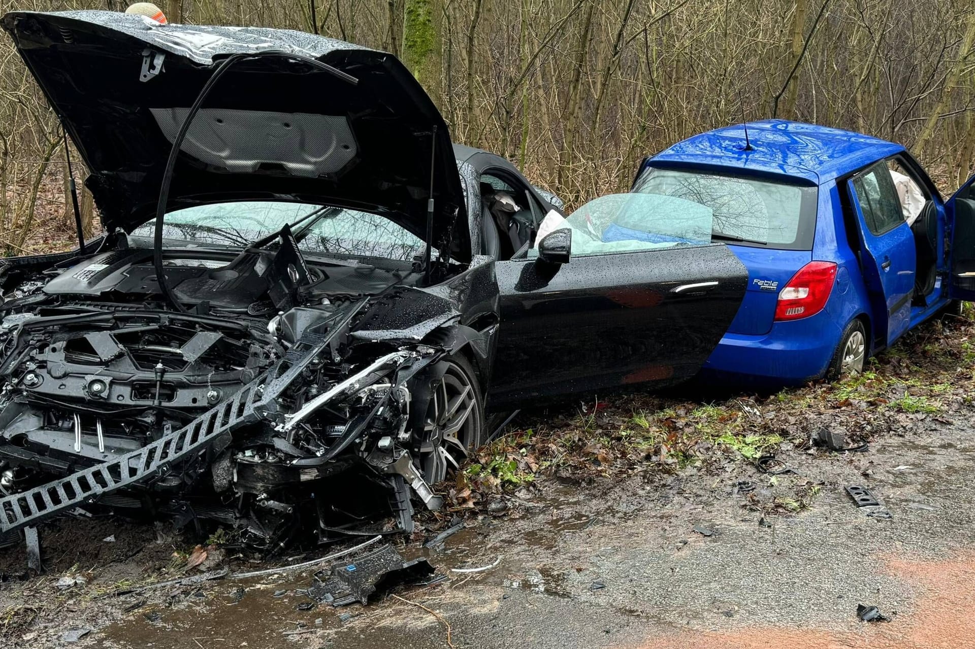 Die Unfallstelle: Beide Wagen schleuderten von der Straße, die Insassen im Škoda starben.