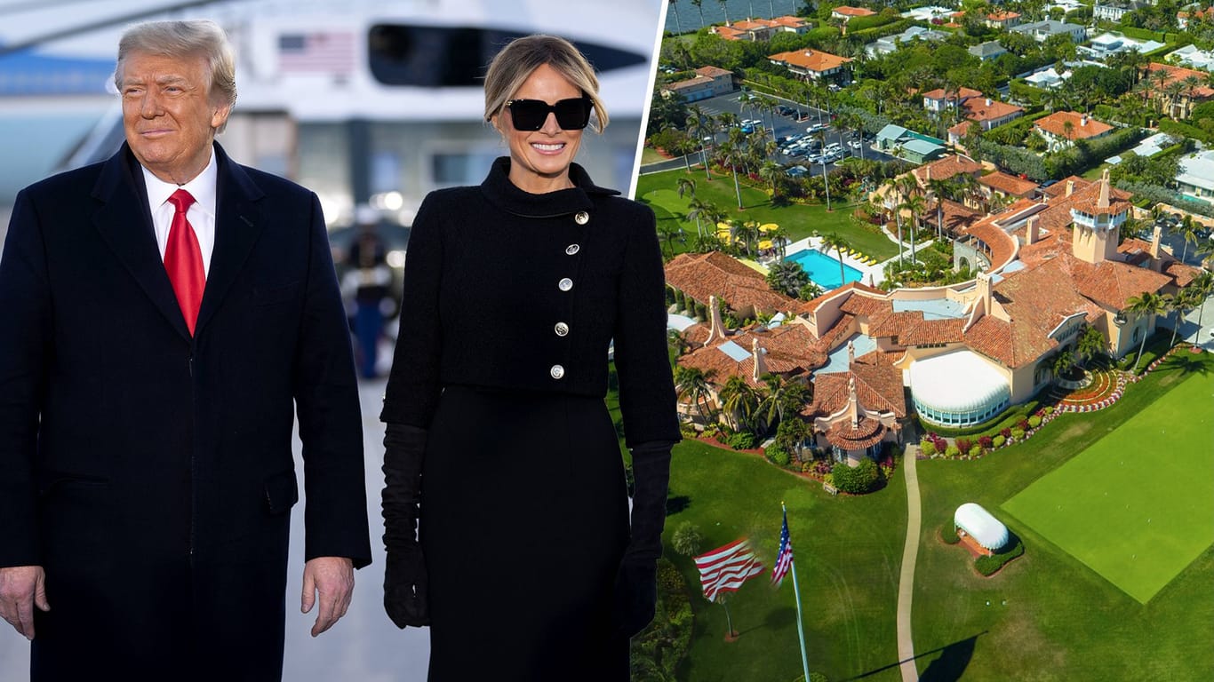 Donald und Melania Trump vor der Resort Mar-a-Lago