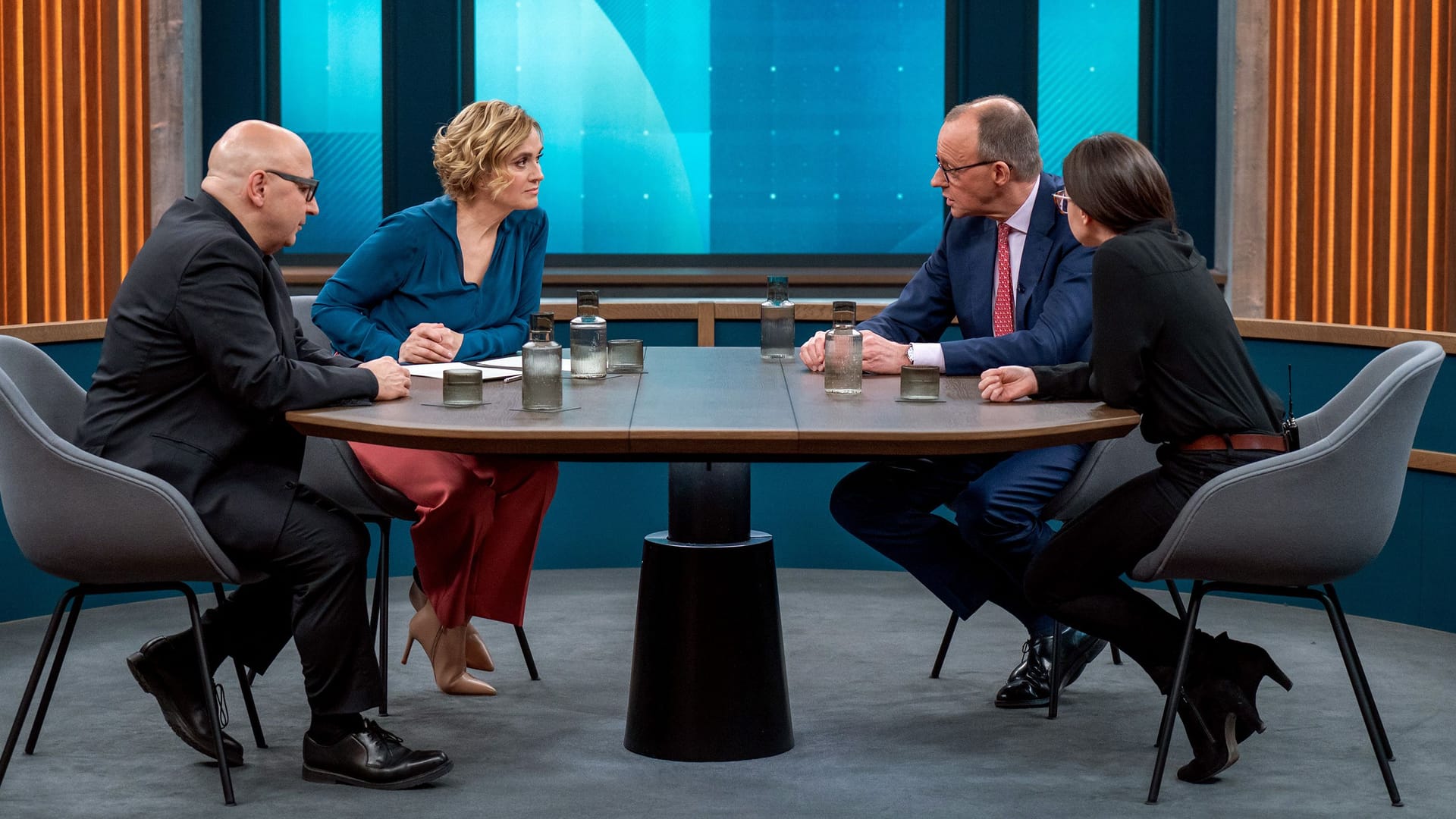 Armin Nassehi, Caren Miosga, Friedrich Merz und Anne Hähnig (v.l.n.r.): Der Talk wurde unterschiedlich bewertet.