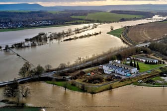 Überschwemmungen der Leine bei Burgstemmen in Niedersachsen: