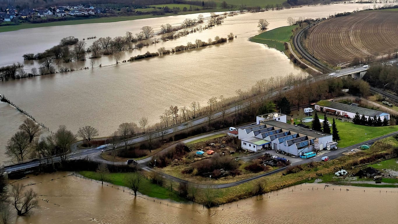 Überschwemmungen der Leine bei Burgstemmen in Niedersachsen: