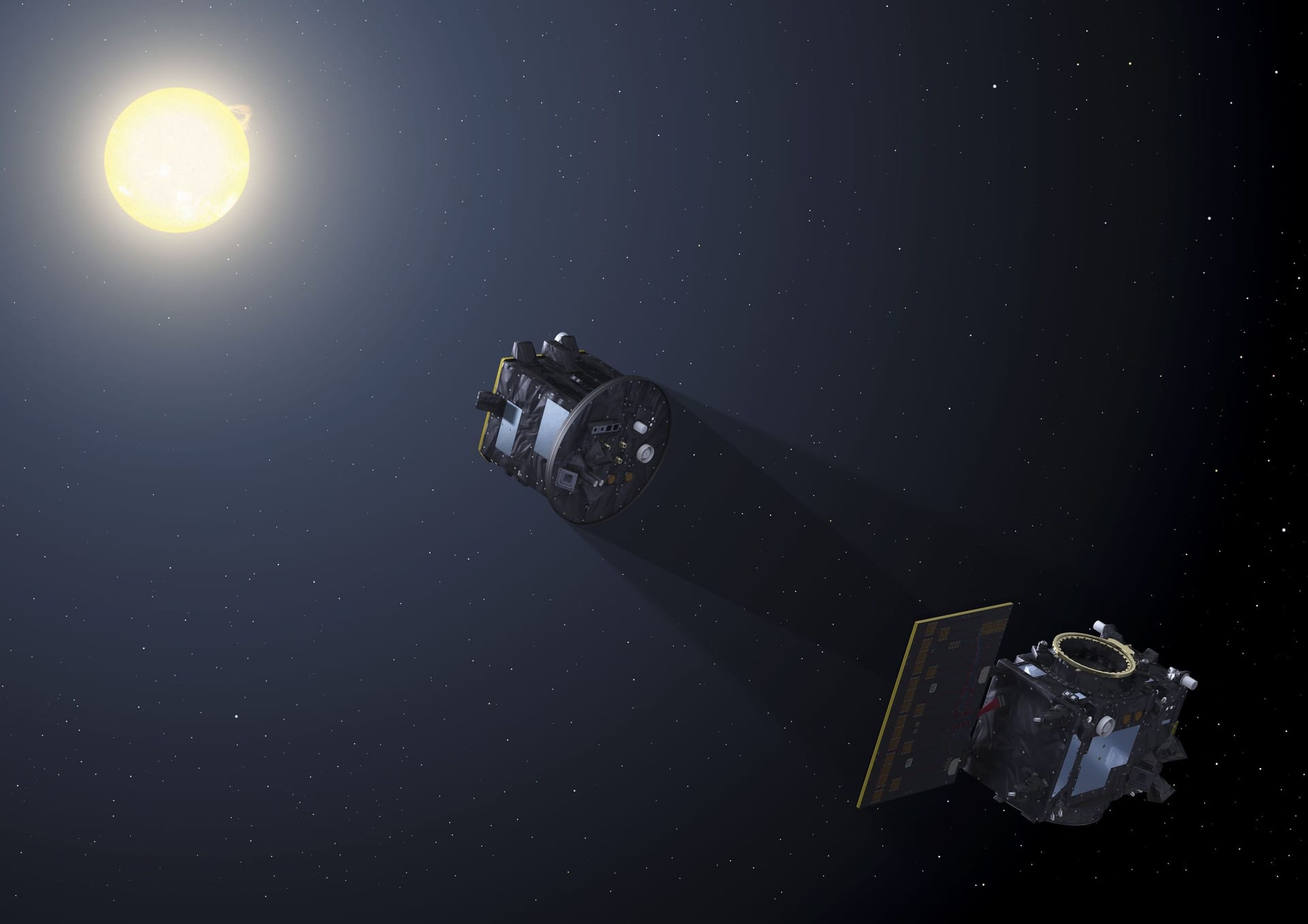 Die Satelliten in Formation: So soll die "Proba-3"-Mission aussehen.