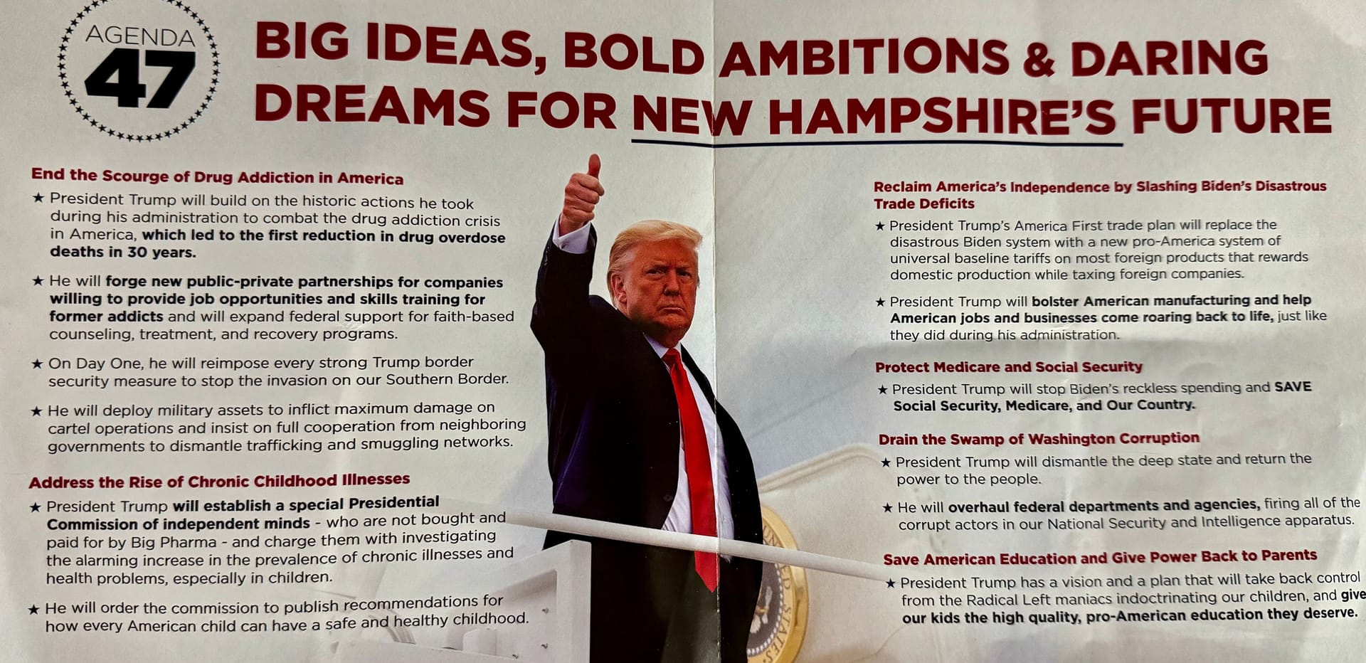 Trump-Broschüre für New Hampshire.