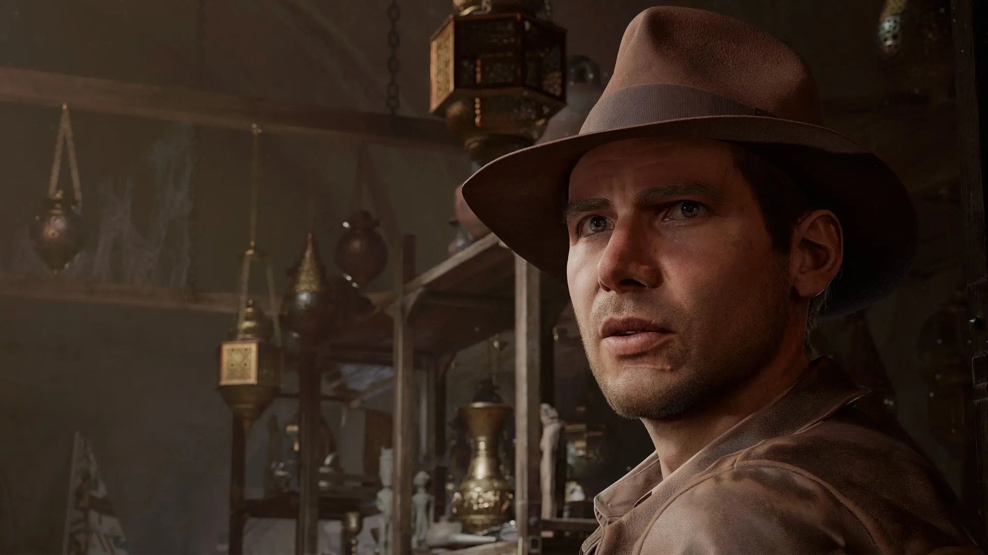 Screenshot aus "Indiana Jones und der Große Kreis": Auch im Spiel wird "Indy" von Harrison Ford verkörpert.