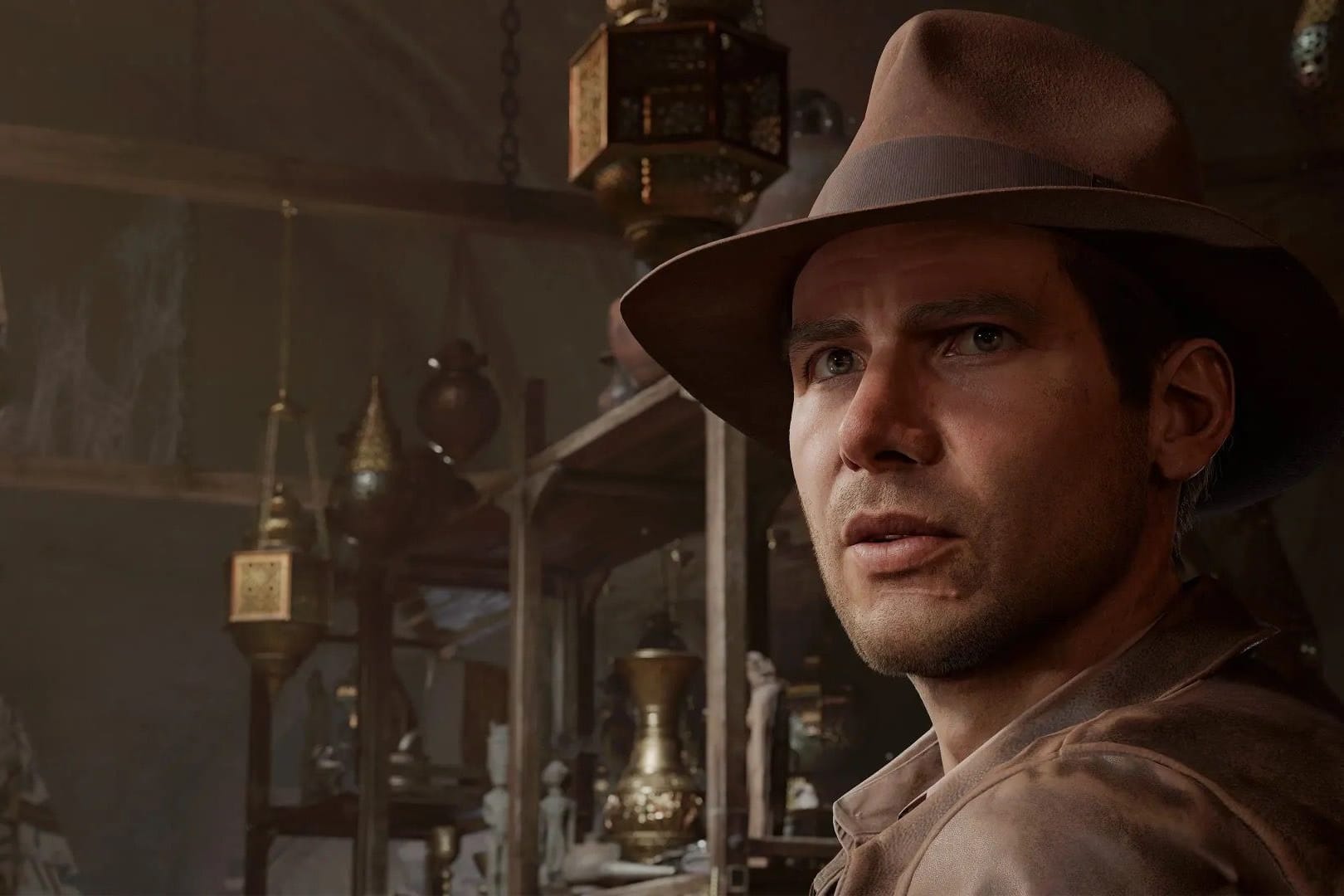 Screenshot aus "Indiana Jones und der Große Kreis": Auch im Spiel wird "Indy" von Harrison Ford verkörpert.