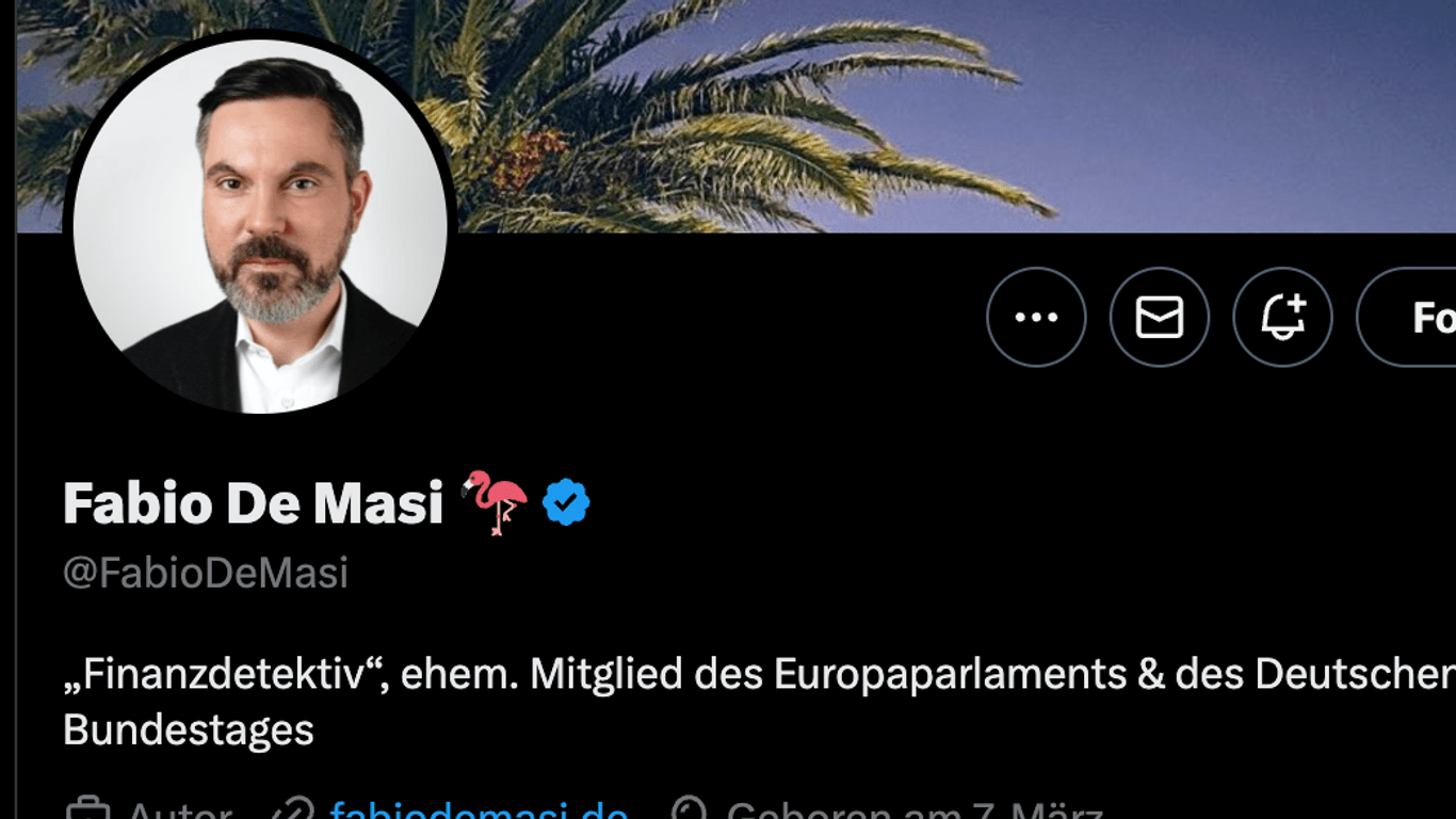 De Masi bezeichnet sich auf X (vormals Twitter) als "Finanzdetektiv" und hat rund 100.000 Follower