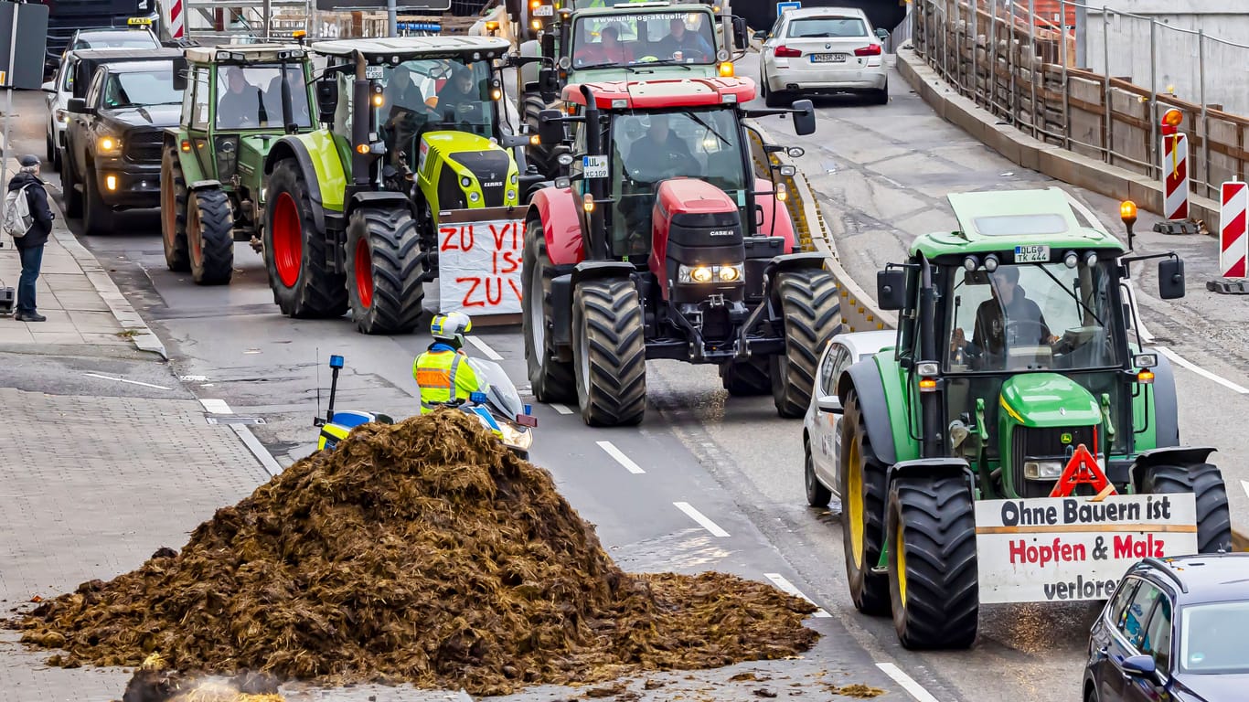 Landwirte mit Traktoren und Mist in Stuttgart: Bei zahlreichen Demonstrationen protestierten die Bauern gegen die Sparpläne der Bundesregierung.