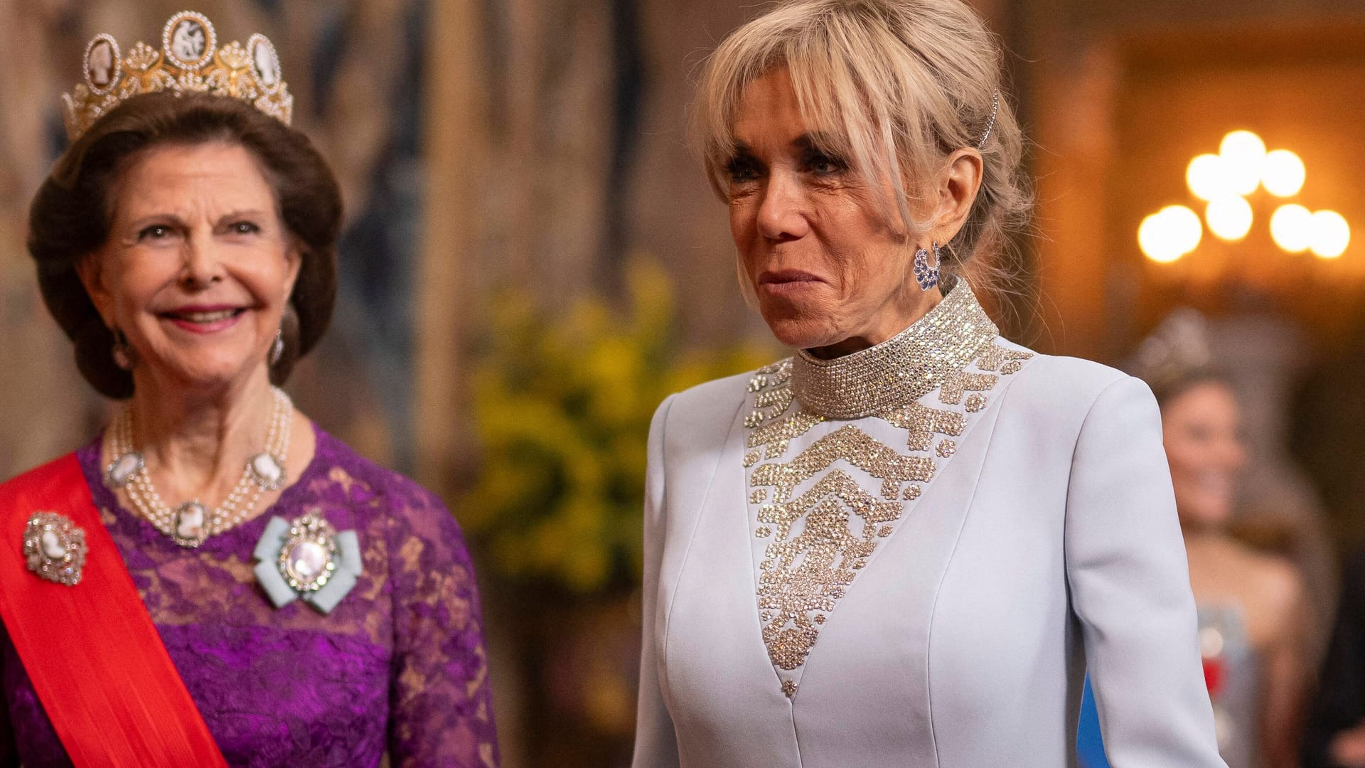 Königin Silvia und Brigitte Macron: Die beiden Frauen präsentierten sich beim Dinner in Stockholm.