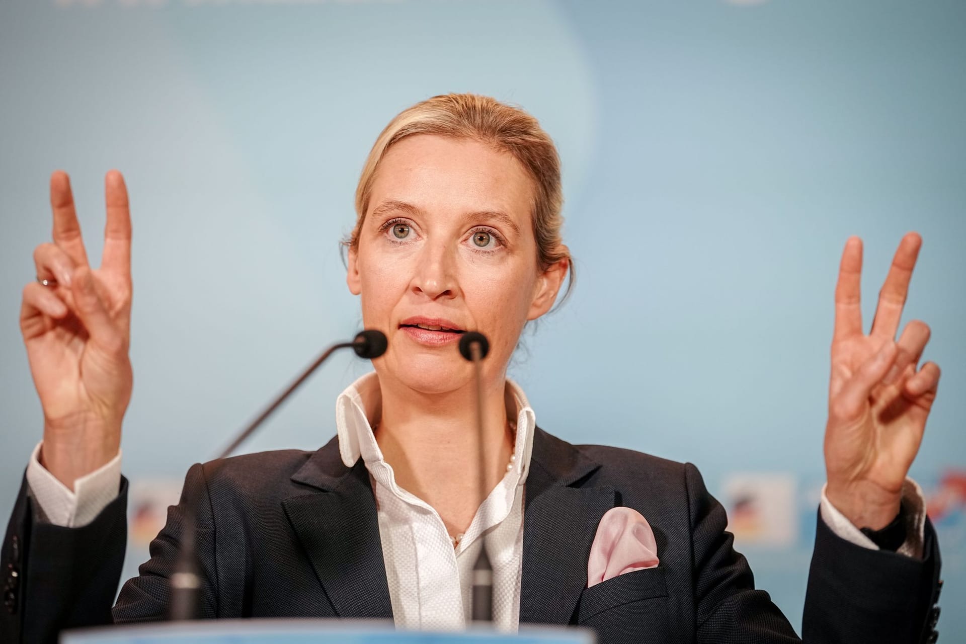 Beobachtet auch von der eigenen Partei: Alice Weidel beim Statement am Dienstagnachmittag.