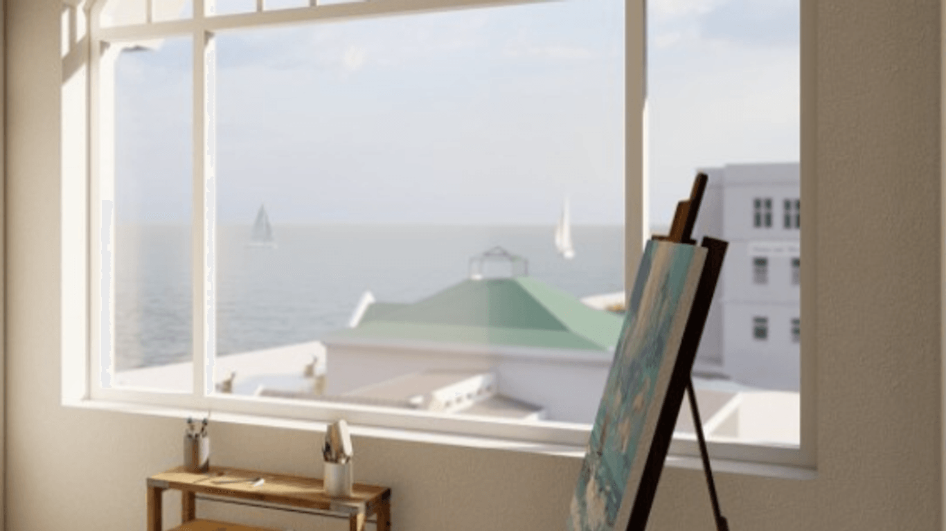 Die Visualisierung zeigt den Blick aus dem künftigen Turmzimmer auf die Nordsee.