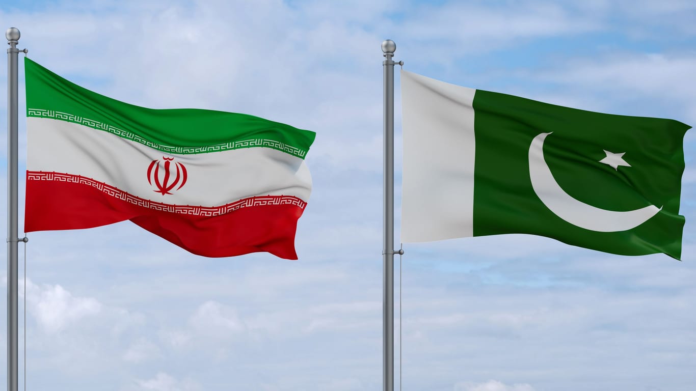 Pakistan and Iran flags, country relationship concept