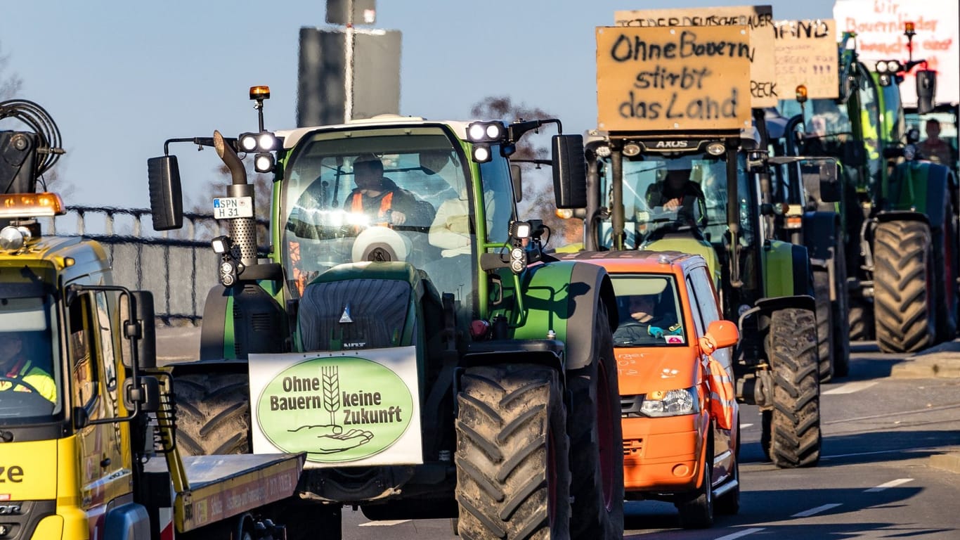 Landwirte bei einem Protestumzug in Cottbus: In ganz Deutschland demonstrieren die Bauern gegen die geplanten Kürzungen ihrer Subventionen.