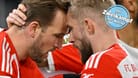 Die Erlösung gegen Leipzig: Harry Kane (l.) und Konrad Laimer feiern das 2:1 kurz vor Schluss. Für Kane ist es Saisontreffer Nummer 27 in der Bundesliga.
