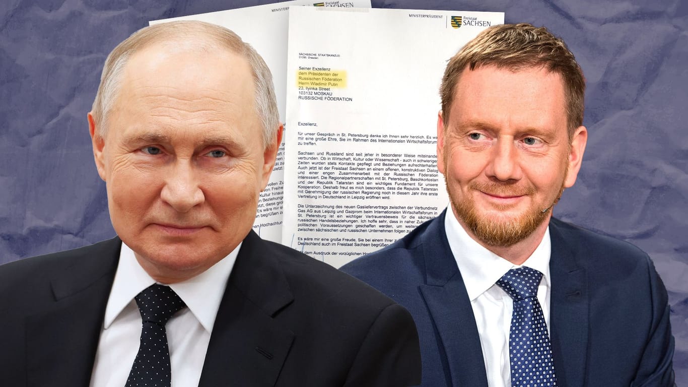 Russlands Machthaber Wladimir Putin (l.): Sachsens Ministerpräsident Michael Kretschmer (CDU) sprach ihn zweimal – und schickte anschließend Briefe.