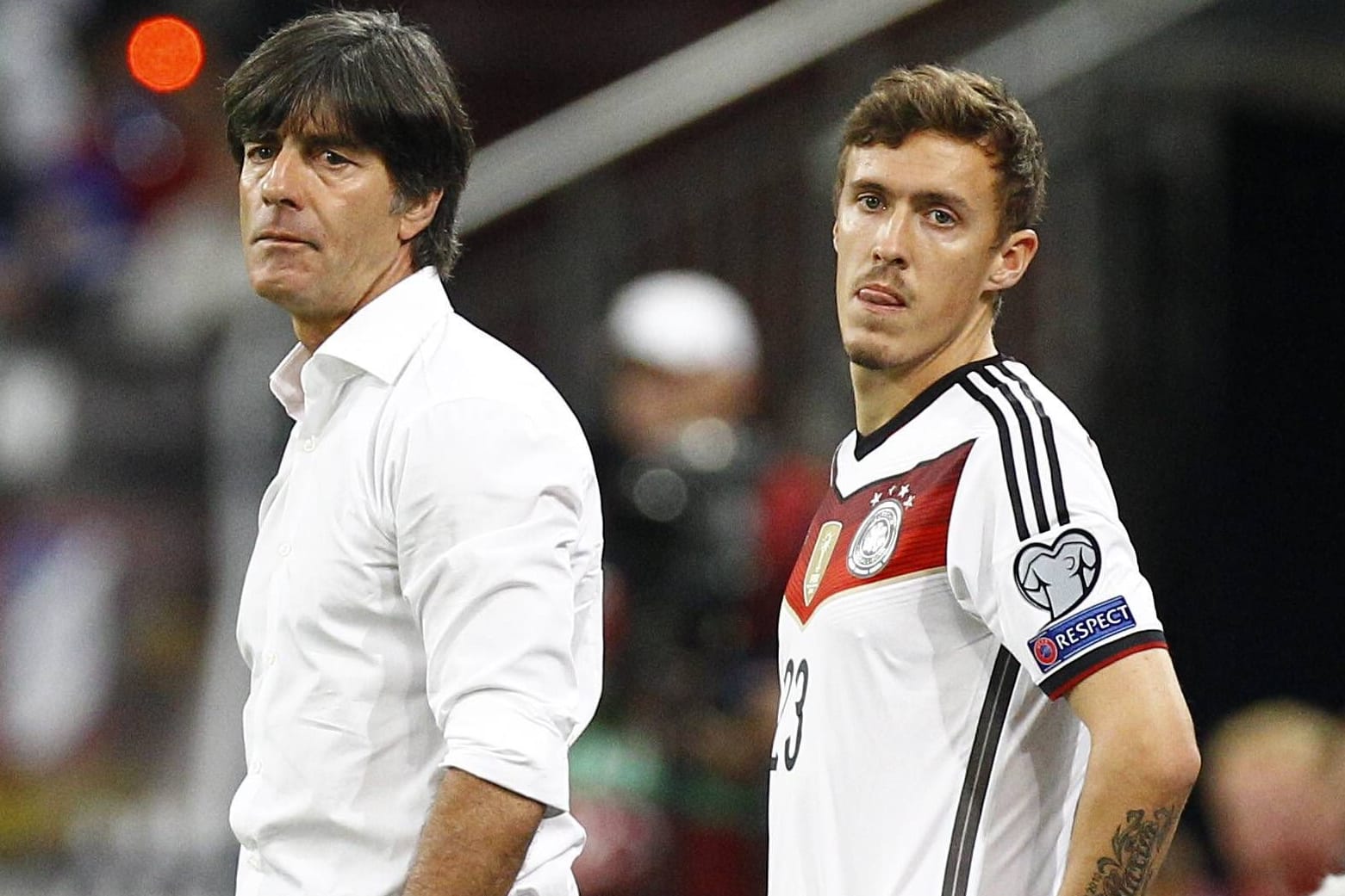 Joachim Löw (l.) und Max Kruse arbeiten als Trainer und Spieler im DFB-Team zusammen.