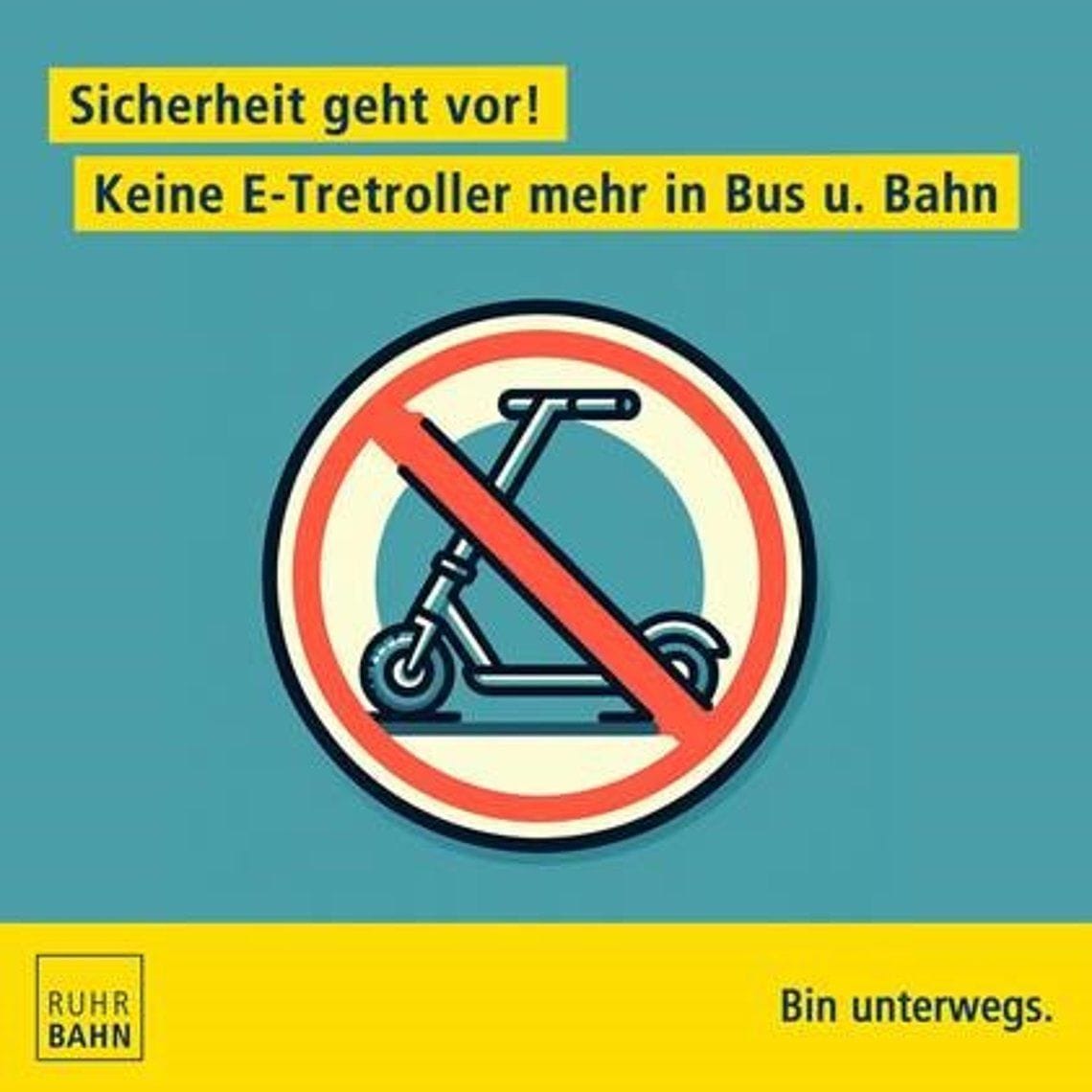 Mit diesem Plakat wirbt die Ruhrbahn in Essen mit dem Verbot von E-Scootern.