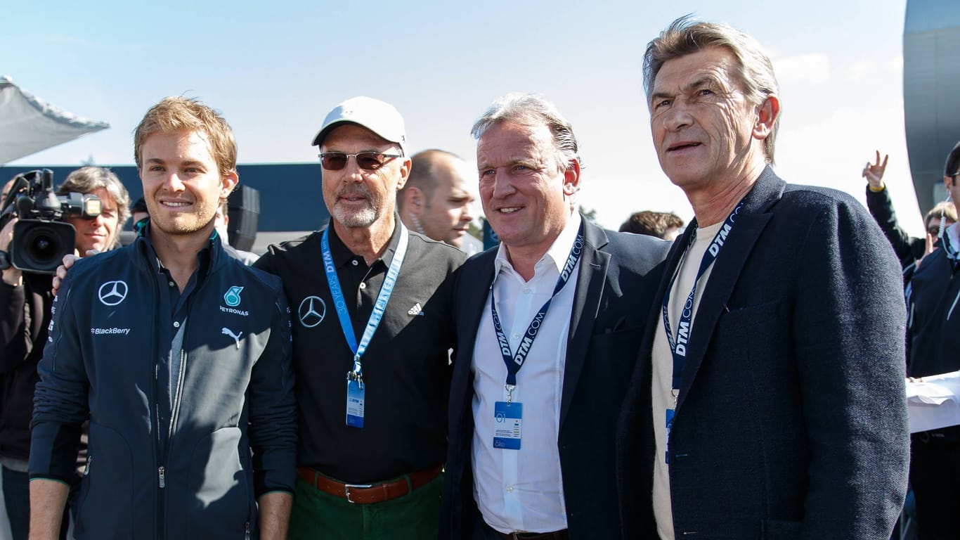 Nico Rosberg, Franz Beckenbauer (†78), Andreas Brehme (†63) und Klaus Augenthaler (v.l.):