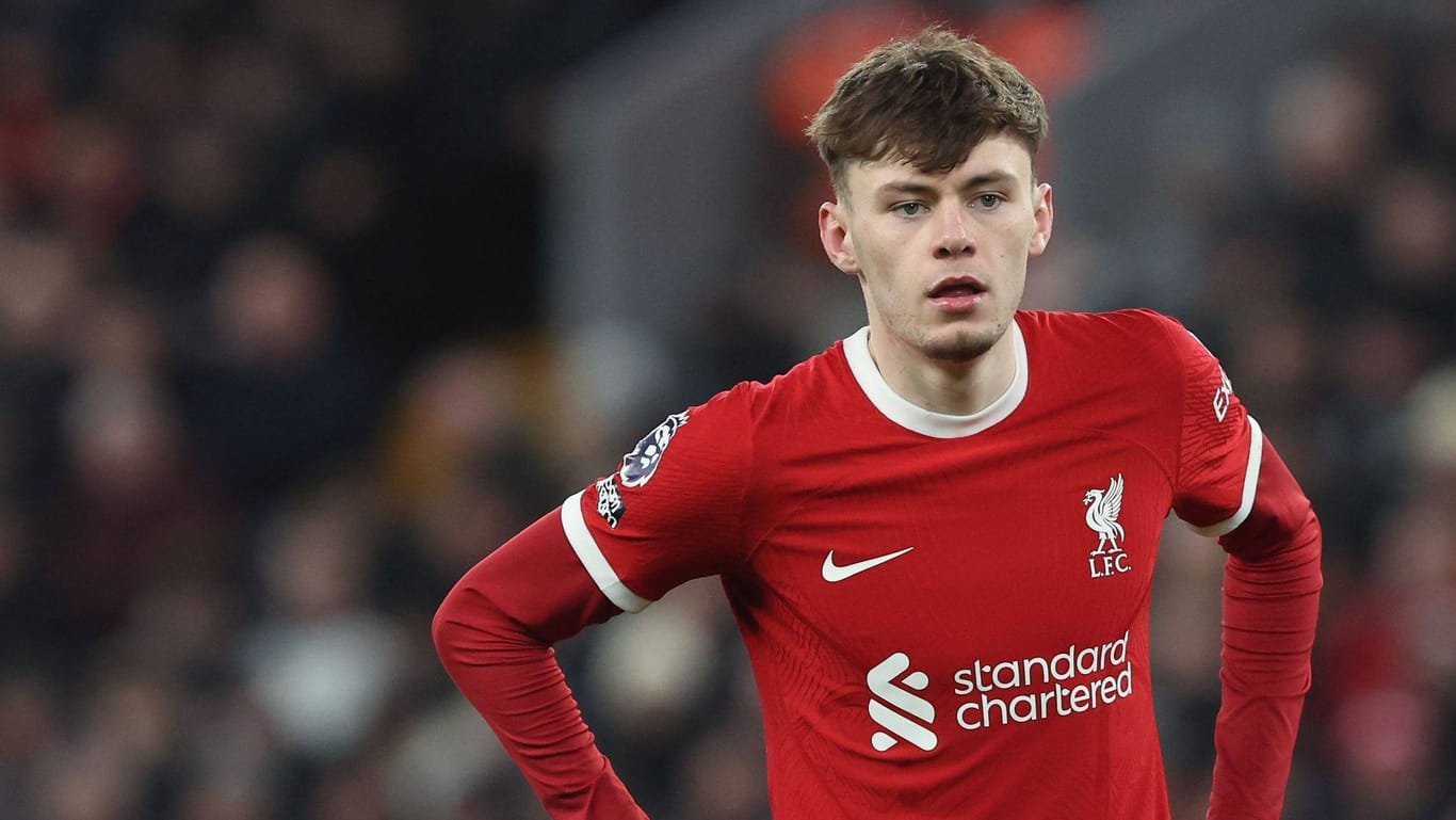 Conor Bradley: Mit Liverpool trifft er am Sonntag auf Arsenal.