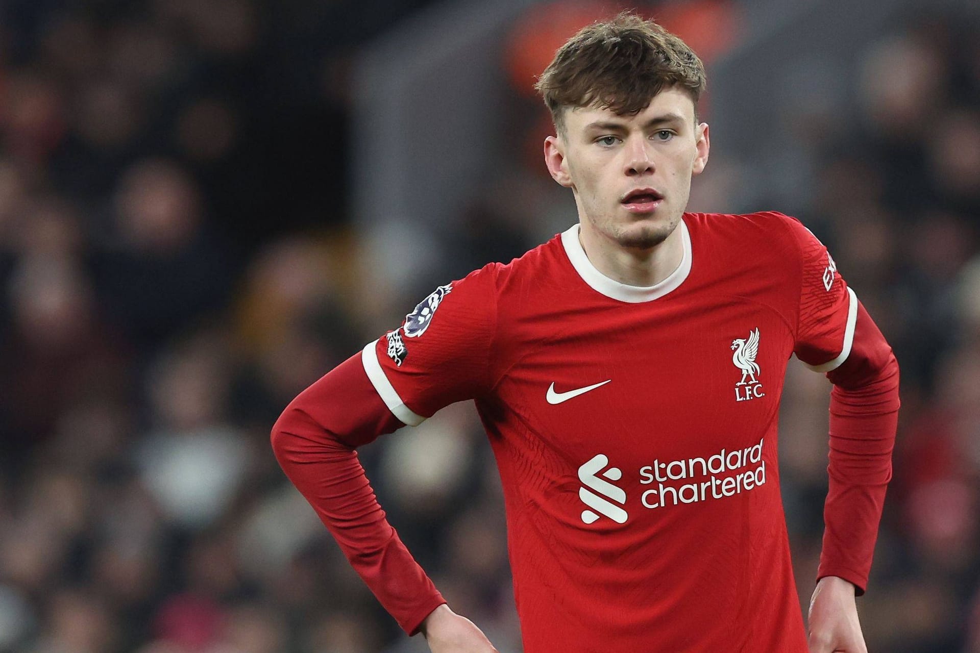 Conor Bradley: Mit Liverpool trifft er am Sonntag auf Arsenal.