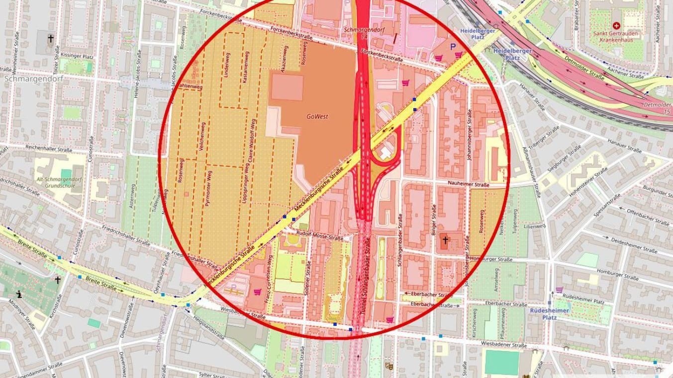 Der Sperrkreis: Alle Personen in diesem Bereich müssen ihre Häuser während der Entschärfung verlassen.