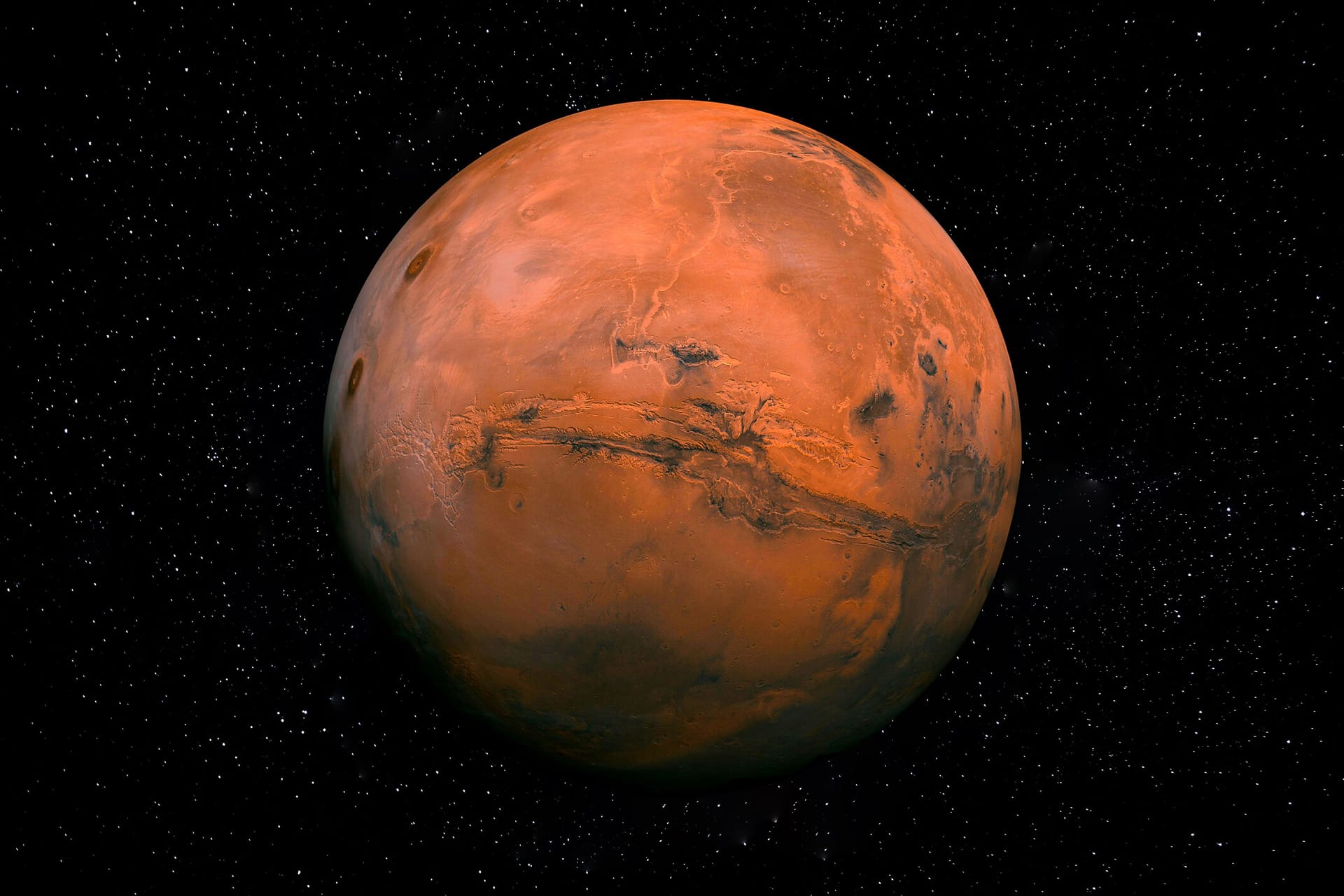 Red Planet Mars in Space surrounded by Stars