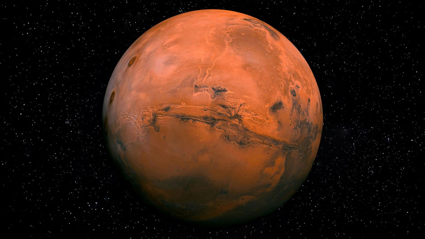 Red Planet Mars in Space surrounded by Stars