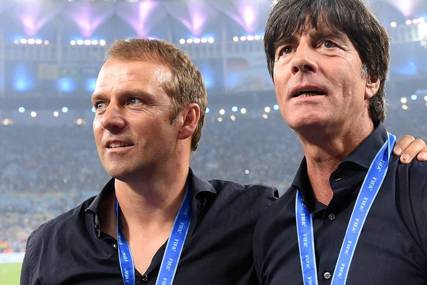 Ex-Bundestrainer unter sich: Hansi Flick (l.) und Joachim Löw beim WM-Sieg 2014.