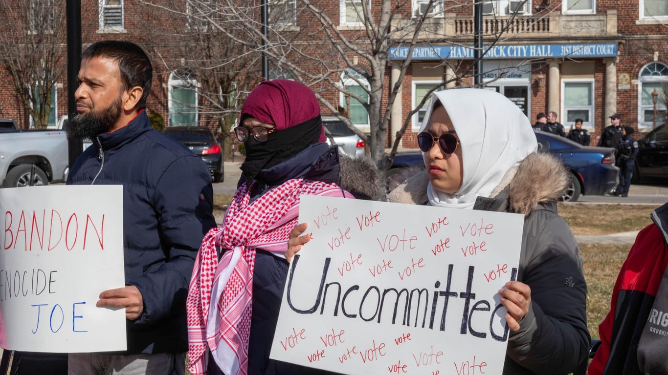 Problem für Joe Biden: Arabisch-stämmige Amerikaner protestieren in Hamtramck, Michigan.