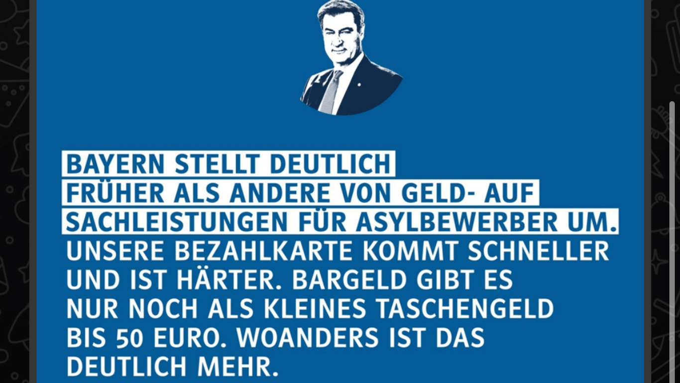 Seinen ersten Beitrag unter #söderschreibt veröffentlichte Markus Söder am Sonntag um 8.20 Uhr auf seinem neuen WhatsApp-Kanal.