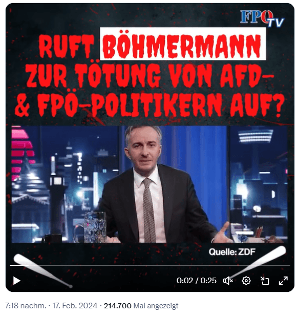 Gruselgrafik des rechtspopulistischen Senders FPÖ-TV zum Vorfall. So werden viele Klicks generiert.