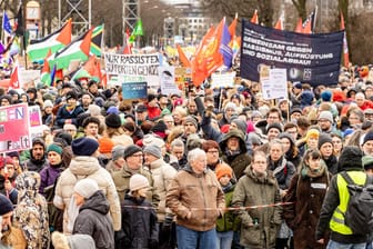 25.02.2024, Hamburg: Tausende Menschen haben sich zu einer Demonstrationen gegen rechts versammelt.