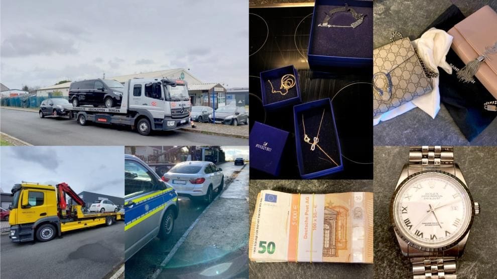 Luxusuhren, Bargeld und jede Menge Autos wurden am Dienstag im Süden von München sichergestellt. Luxusuhren, Bargeld und jede Menge Autos wurden am Dienstag im Süden von München sichergestellt.