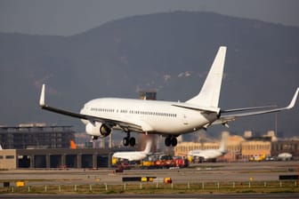 Passenger airplane landing in El Prat Airport