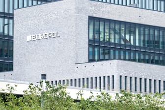 building European Union Agency for Law Enforcement Cooperation with Europol text on facade, EU institutions, counterterrorism intelligence sharing, Hague, Netherlands - September 12, 2023