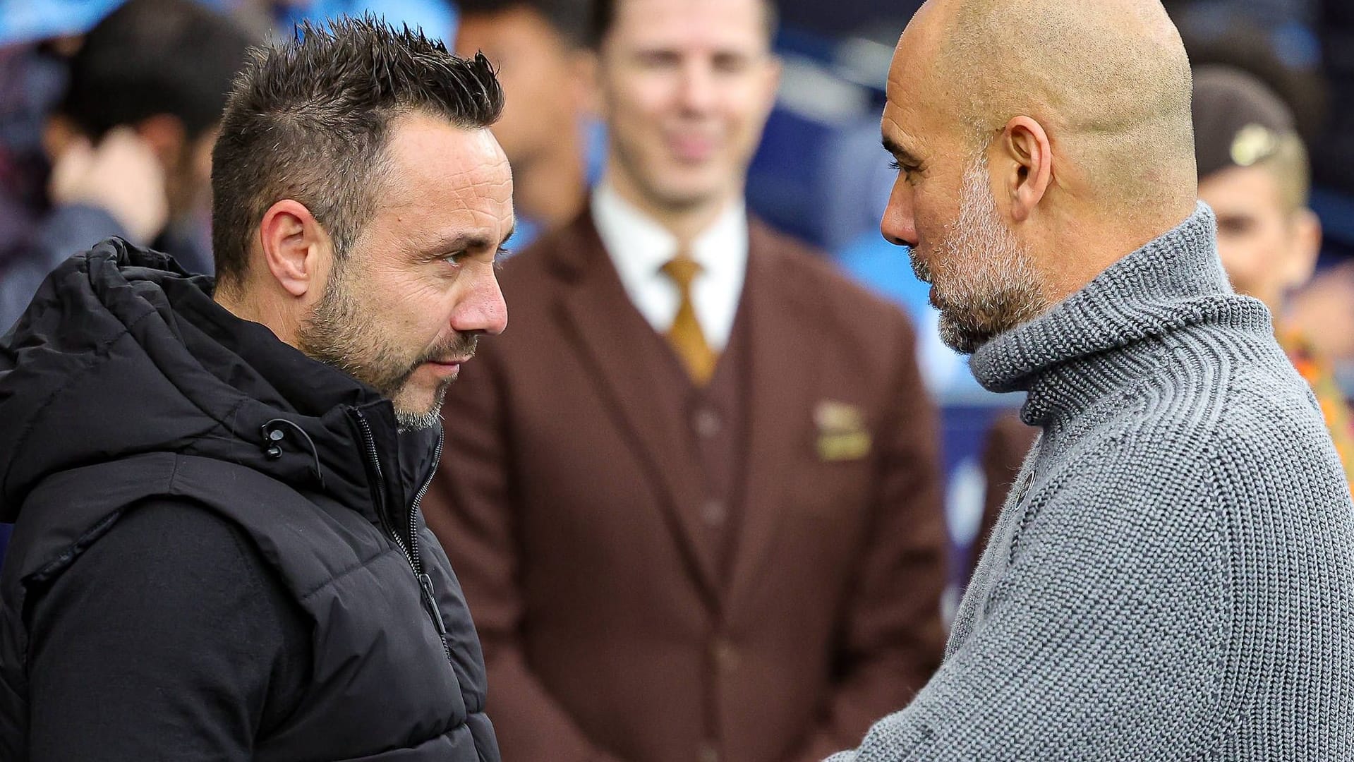 Roberto De Zerbi (l.) und Pep Guardiola: Der Spanier war einst Trainer bei den Bayern, der Italiener könnte es werden.