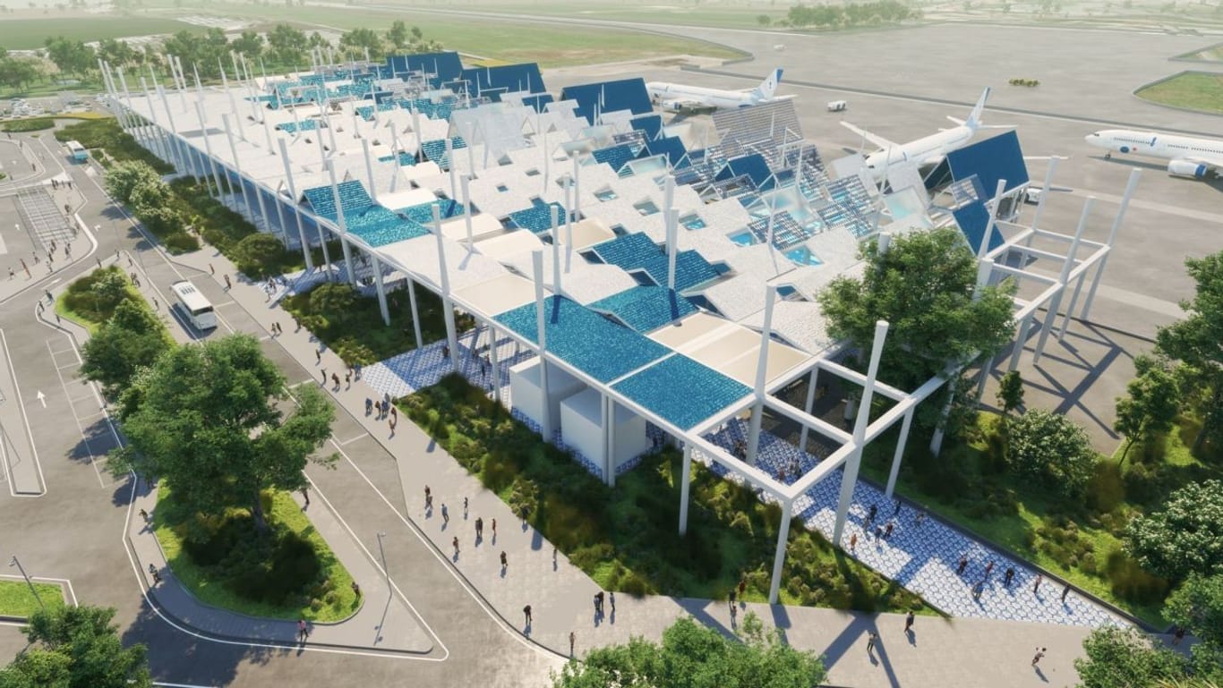 Der Flughafen "Salerno Costa d’Amalfi Airport": So soll das Dach des vom niederländischen Architekturbüro Deerns entwickelten, neuen Passagierterminals aussehen.