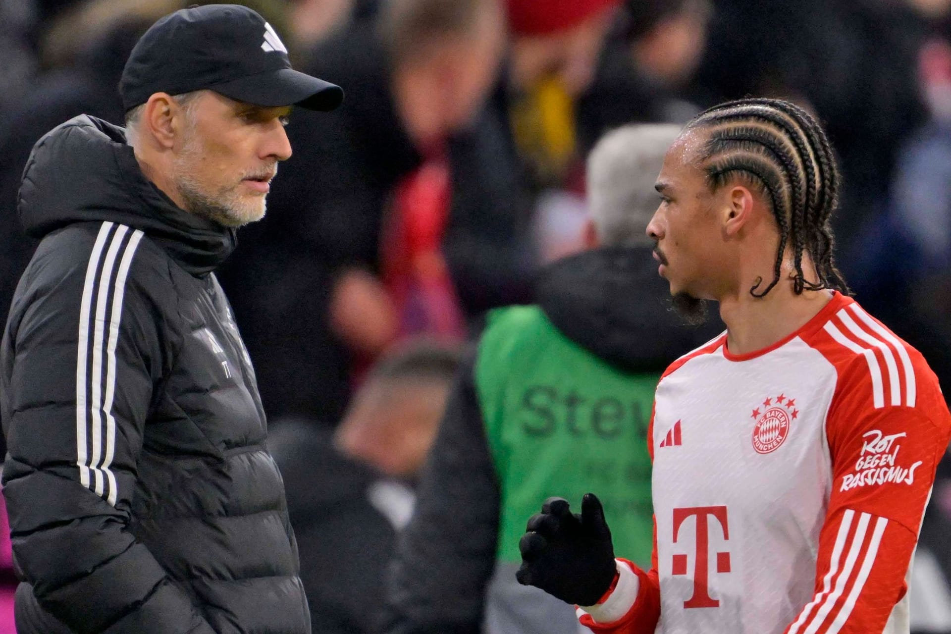 Bayern-Trainer Tuchel (li.) und Sané: "Bestimmt nicht wehleidig".