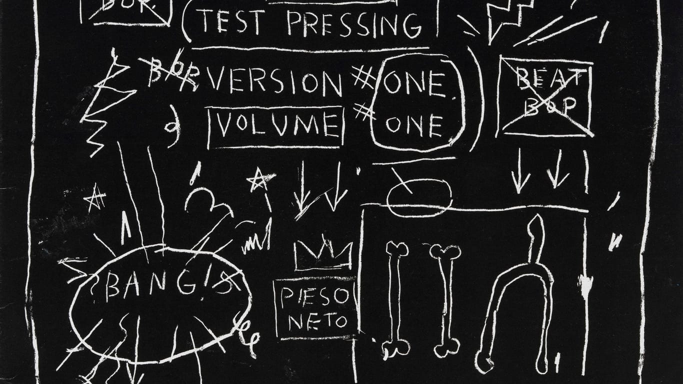 Basquiat, Jean-Michel (1960-1988): Cover for Beat Bop \ Test Pressing, by Rammellzee and K-Rob, 2001. 12-inch vinyl record, cover: 12 1\4 ◊ 12 1\4' (31.1 ◊ 31.1 cm). Publisher: Tartown Record Co., New York. Committee on Prints and Illustrated Books Fund. Acc. no.: 854.2013.25 New York Museum of Modern Art (MoMA) *** Permission for usage must be provided in writing from Scala.