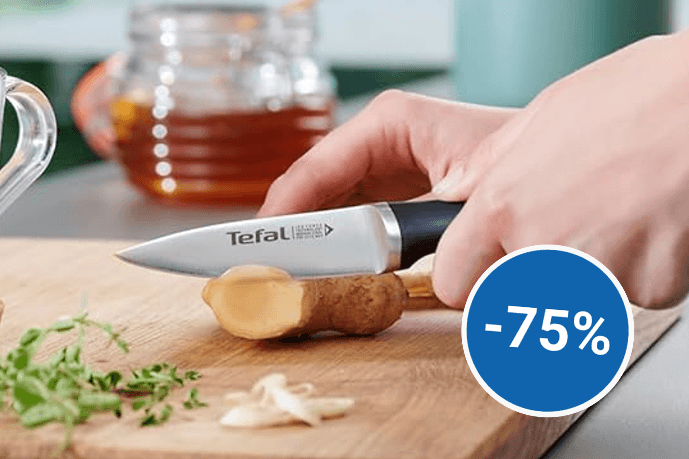 Der reduzierte Messerblock Ice Force von Tefal beinhaltet drei hochwertige Messer und eine praktische Schere.