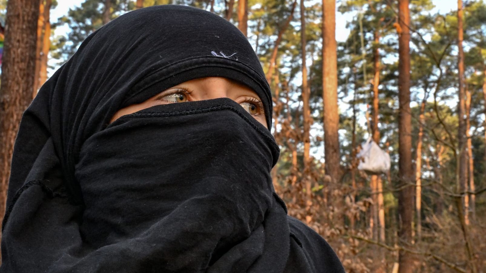 Aktivist bei einer Waldbesetzung in Grünheide: Der Protest richtet sich gegen die Ausweitung einer Teslafabrik.