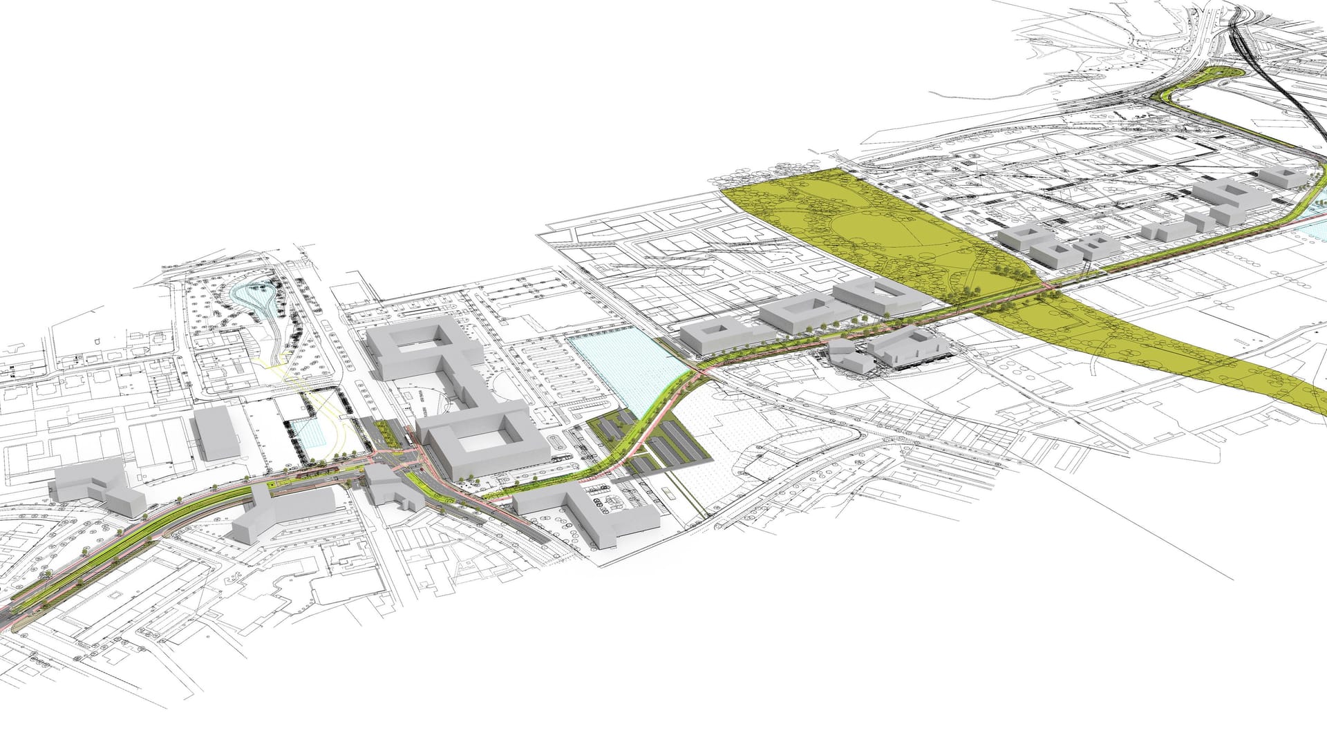 Wie die Straßenbahn verlaufen könnte, zeigt dieses Modell: Ganz links befindet sich die aktuelle Endhaltestelle Tristanstraße, die Trasse soll zwischen BAMF und Z-Bau durch nach Lichtenreuth verlaufen.