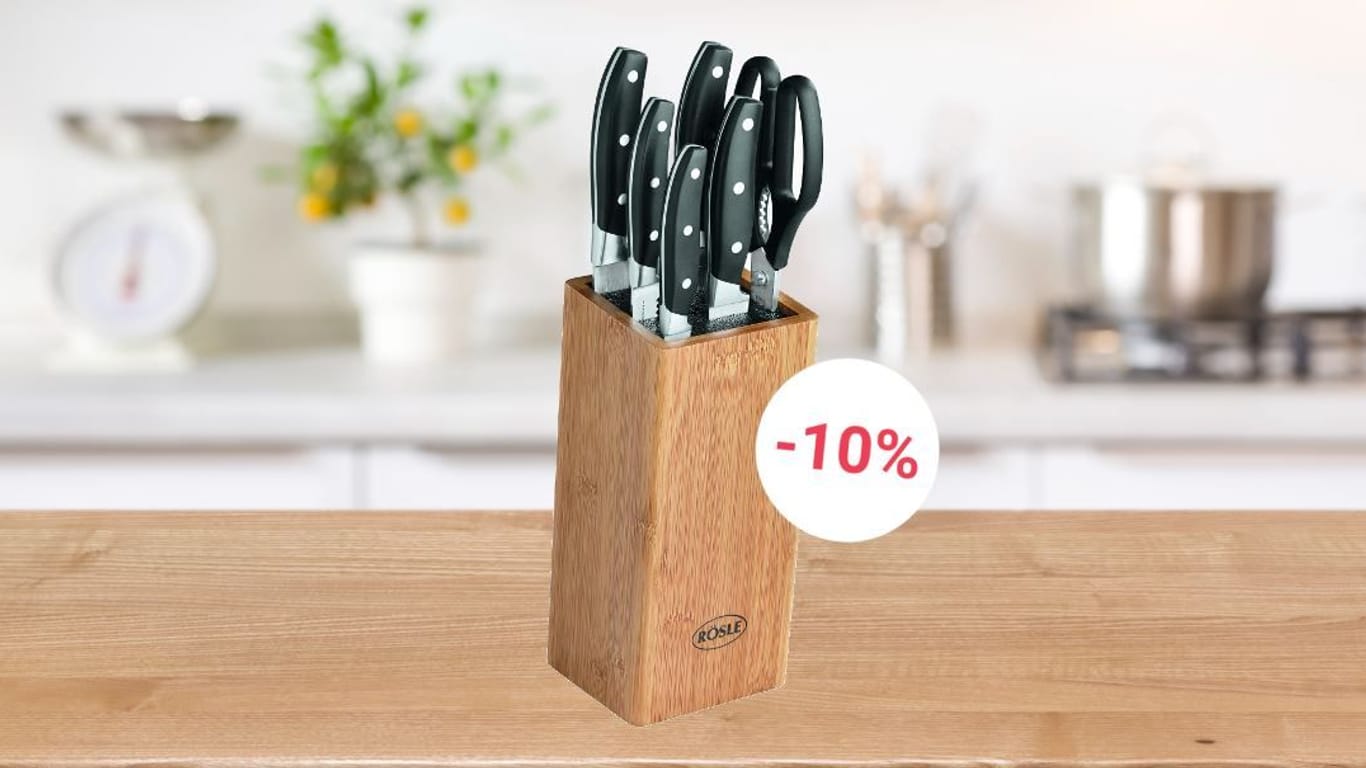Amazon reduziert einen 7-teiligen Messerblock von Rösle auf rund 50 Euro.