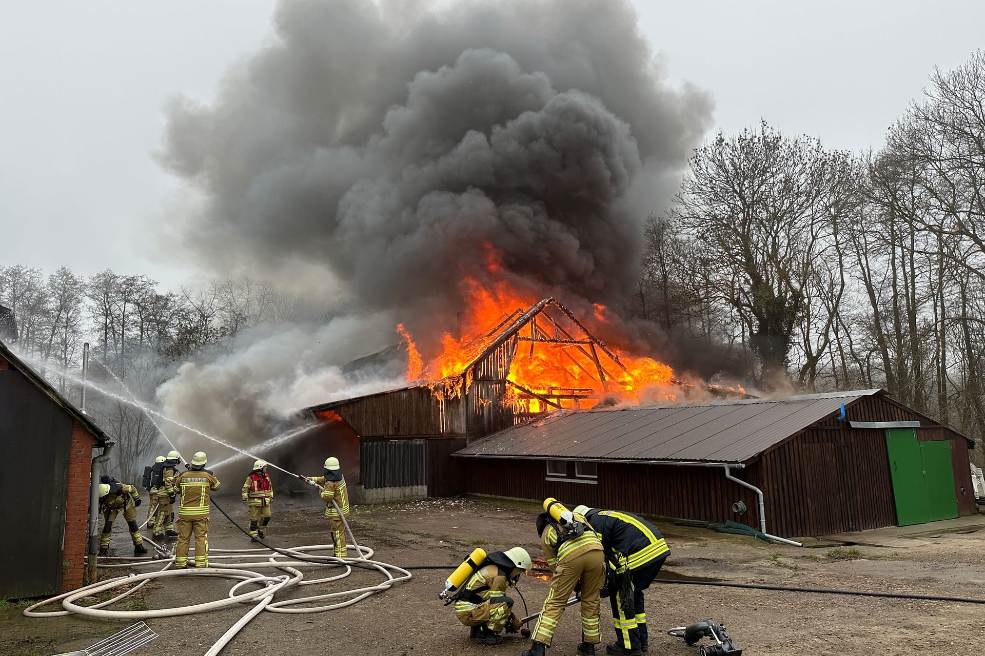 Meterhohe Flammen vernichteten neben zahlreichen Oldtimern auch Wohnmobile, die im Gebäude abgestellt waren.