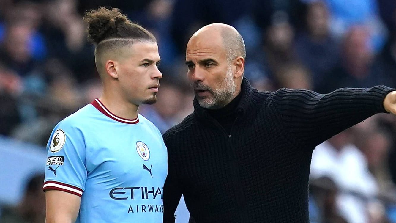 Kalvin Phillips und Pep Guardiola (r.): Sie arbeiten vorerst nicht mehr zusammen.