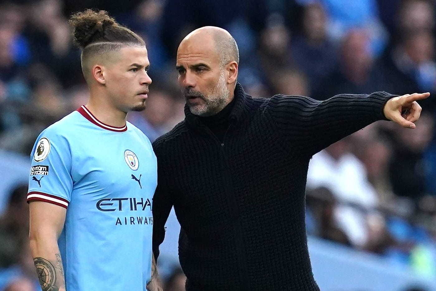 Kalvin Phillips und Pep Guardiola (r.): Sie arbeiten vorerst nicht mehr zusammen.