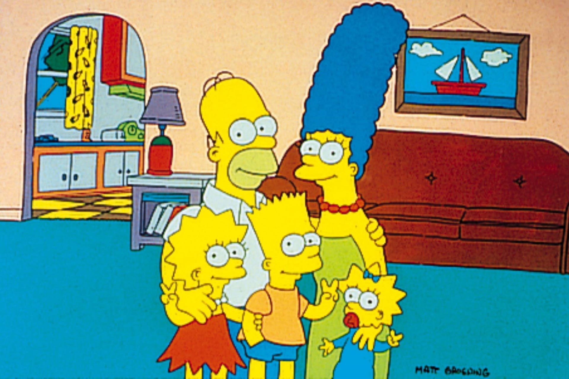 "Die Simpsons"-Familie von Matt Groening: Homer, Marge, Lisa, Bart und Maggie.