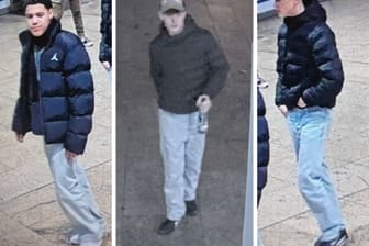 Die Polizei sucht mit diesen drei Bildern nach den zwei Männern.