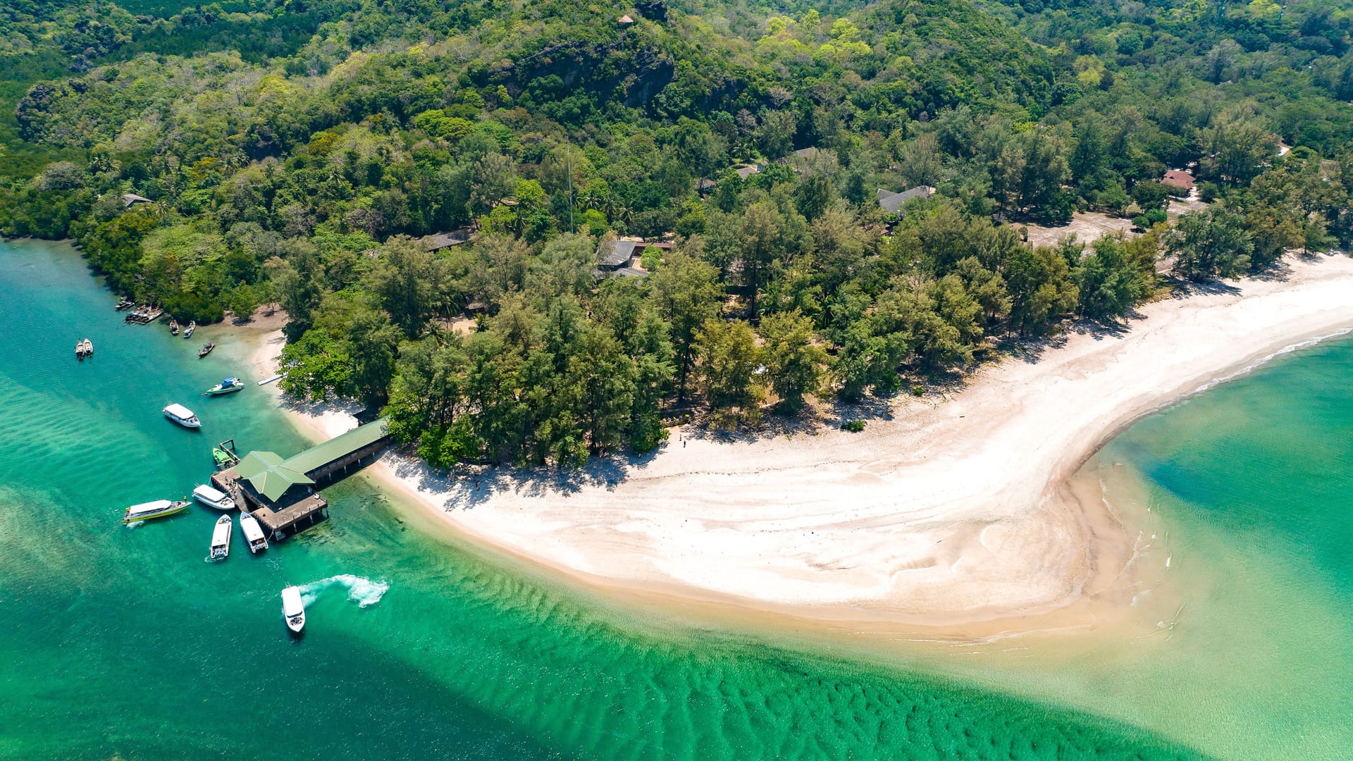 Aerial view of Ao Pante Malacca port in Koh Tarutao national park in Satun, Thailand