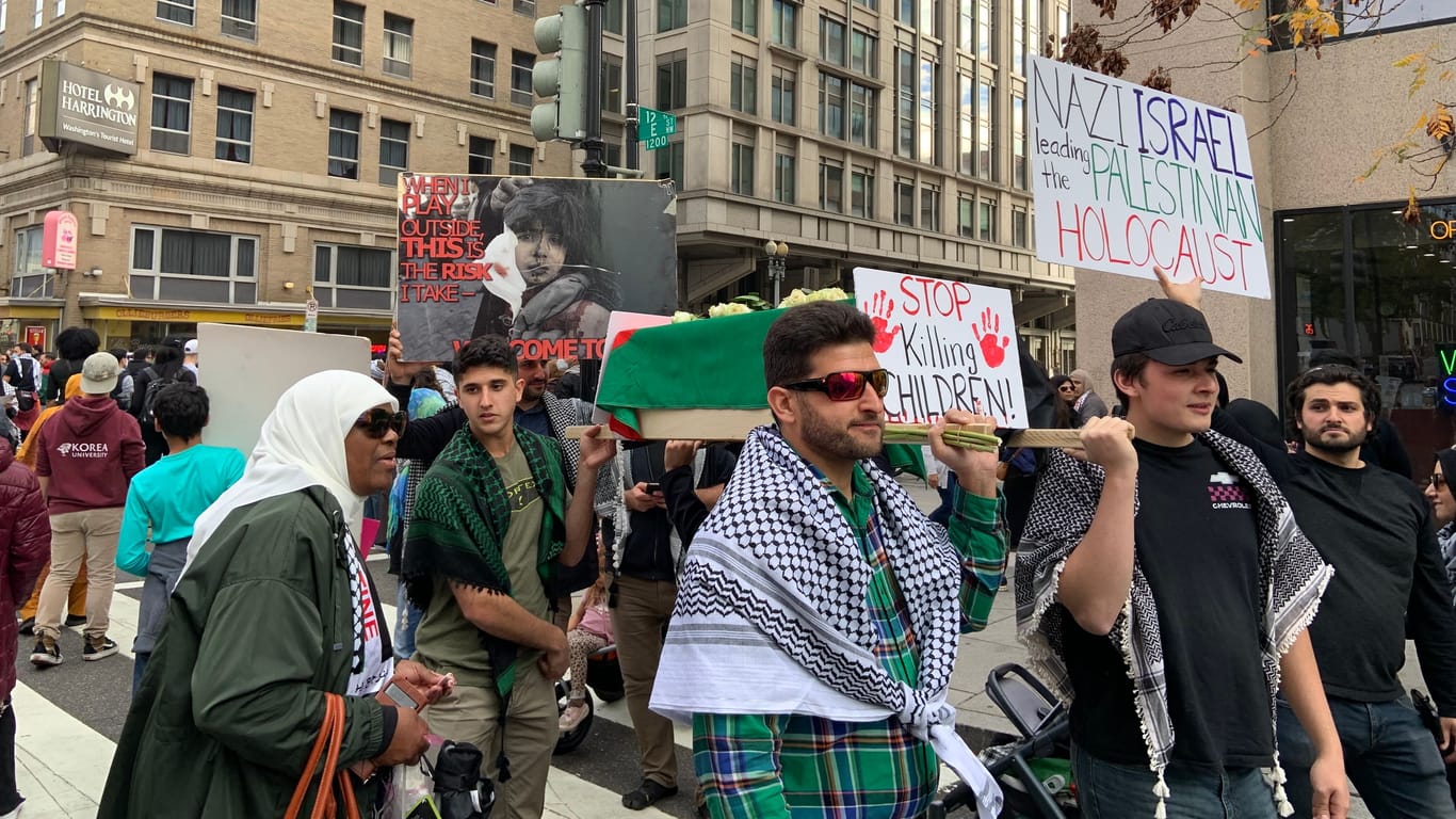Holocaust-Vergleiche auf den Straßen Washingtons: Pro-palästinensische Demonstranten in den USA.