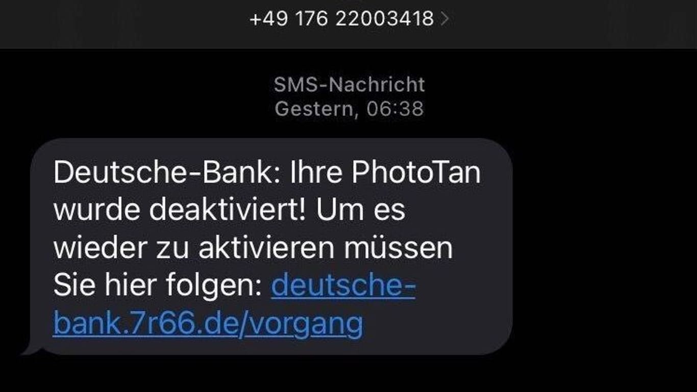 Betrugs-SMS: Die Nachricht stammt von "Deutsche-Bank".
